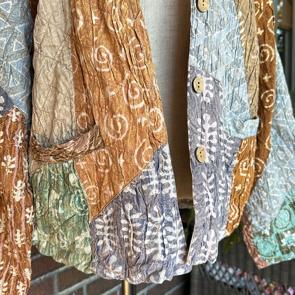 Sacred Threads Quilted Patchwork Boho Jacket/Blue… - image 5